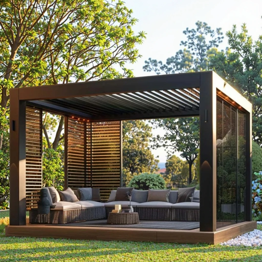 Customized Products Modern Aluminium Outdoor Sunroom Gazebo Motorised Louver Roof Bioclimatic Pergola for Backyard Garden