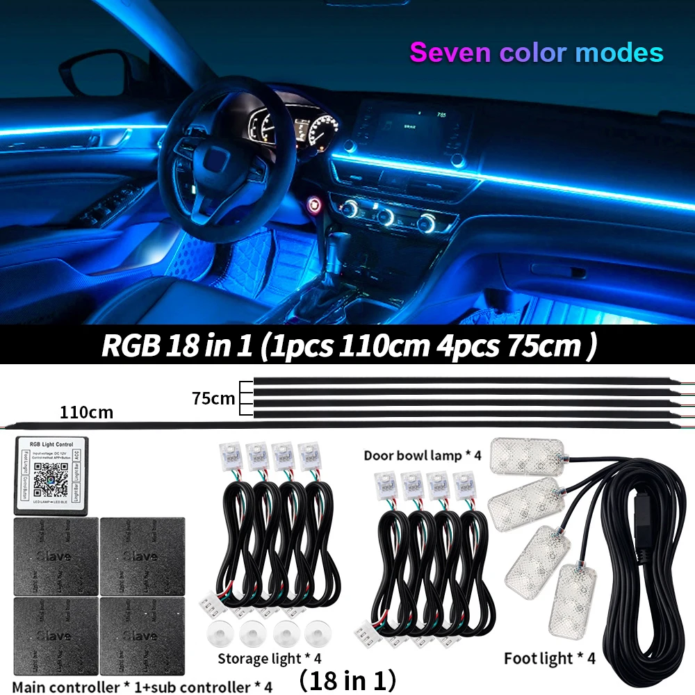 6/10/14/18 in 1 Led Car Ambient Lights RGB 213 64 Color Acrylic Strips Symphony Streamer Interior Atmosphere Lamp Control By App image 3