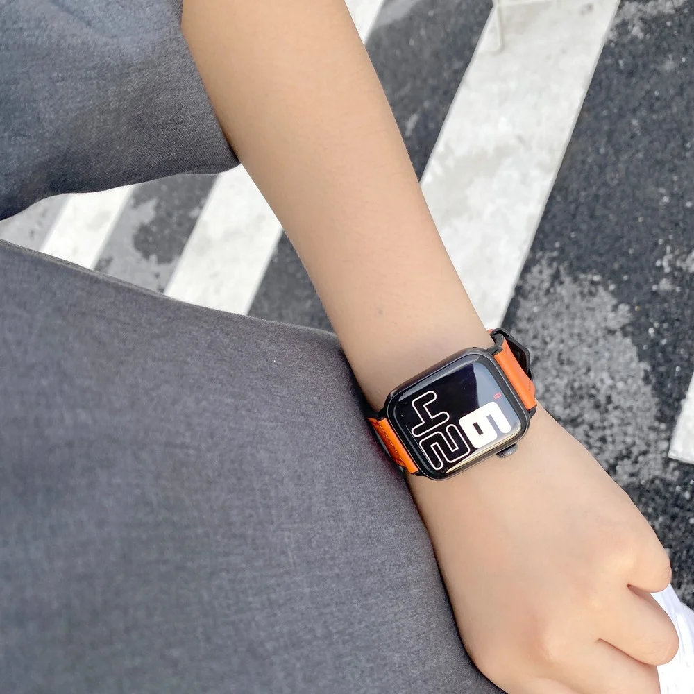 سوار ساعة العلامة التجارية الجديدة حزام ساعة اليد لساعة أبل سيليكون الجلود حزام ساعة اليد لساعة iwatch 1/2/3/4/5/6/7