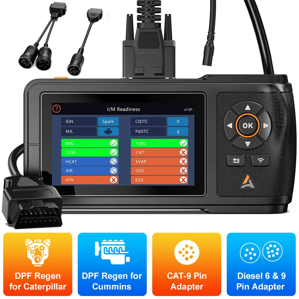 ANCEL HD430 Heavy Duty Truck Scanner for Cummins/Caterpillar Engine Full System D.PF Reset Forced Regen HDOBD Diesel Code Reader