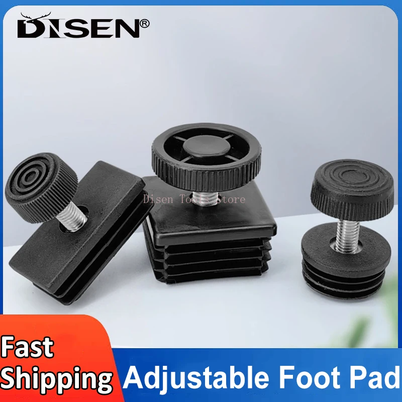 Plastic Square/Round Adjustable Foot Pad M8/M10 Black Nut Tube Plug Adjustable Screw 20~50mm 20x20mm~50x50mm