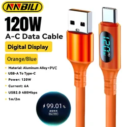 NNBILI 120W 6A Fast Charge USB Type C Quick Charge Cable For Samsung S24 Huawei P70 OPPO X8/X7/X6 OnePlus 12 Phone Data Cables 
