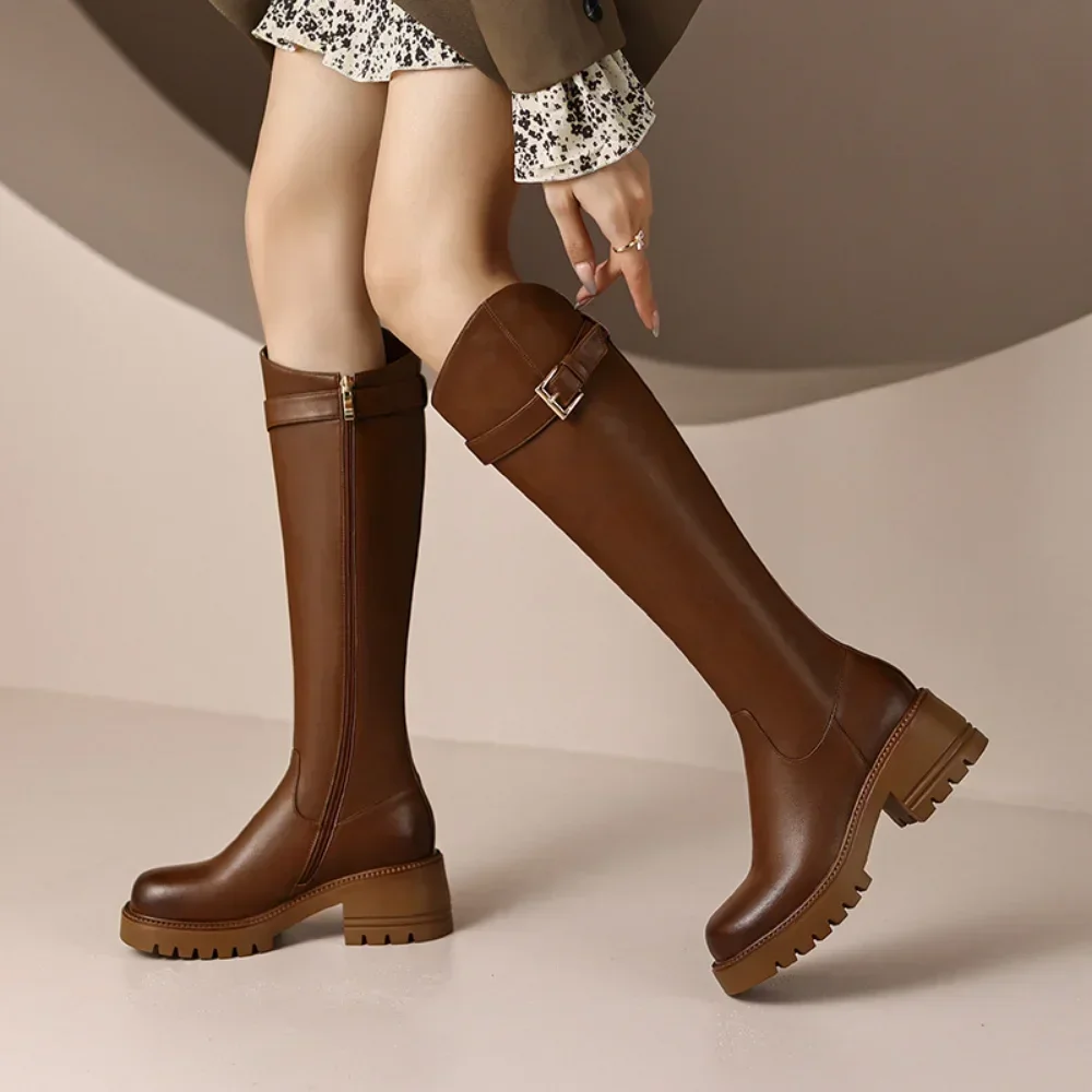 Ladies Knee Boots Classic Warm Boots New Side Zipper Thick Heel Slim Boots Autumn Winter Knight Boots Women Botas De Mujer Mujer