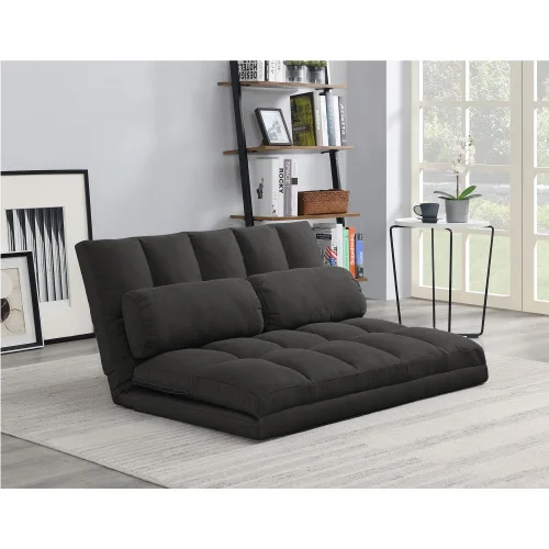 ！@3-Fold Sofa Bed  Folding Mattress with 2 Pillows  Black - High-Density Foam Filling  Polyester Fabric