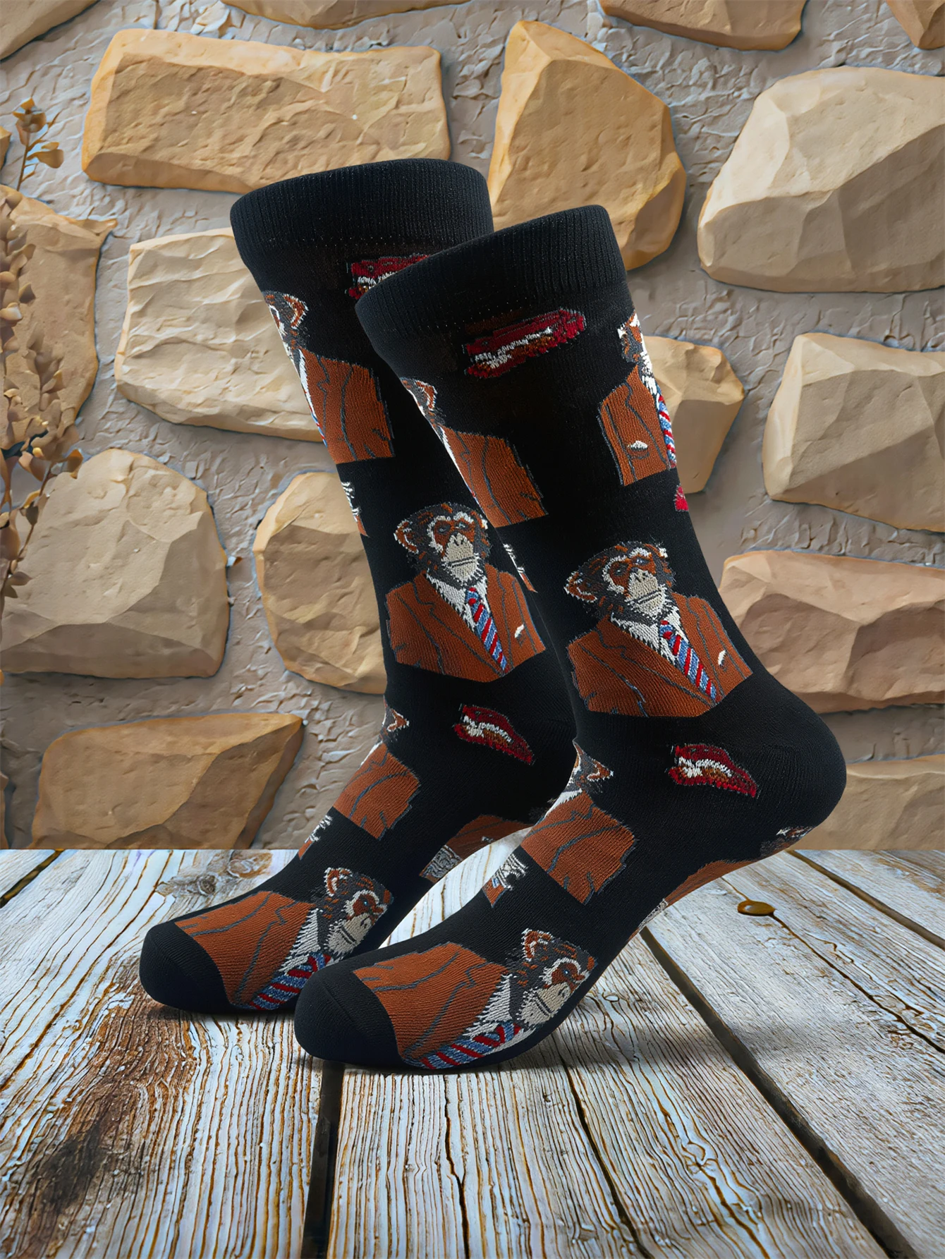 Unisex Funny Monkey Print Crew Socks Men Novelty Personality Animal Pattern Mid Calf Socks Soft Casual Daily Men's Socks ﻿