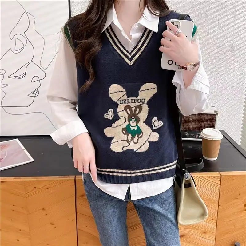 2023 New Fashion Knitted Vest Shirt Two Piece Set Spring and Autumn Versatile Korean Loose Knitted Vest Trend