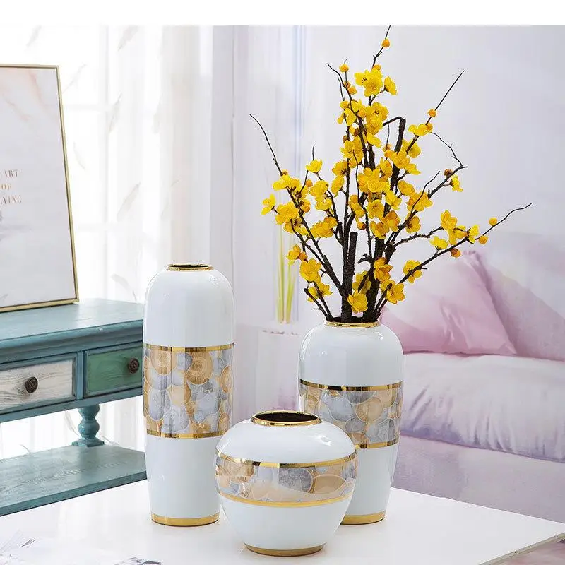 

Painted Ceramic Vases Desk Decor Tabletop Vase Golden Strokes Porcelain Storage Jar Flower Arrangement Home Decoration Modern