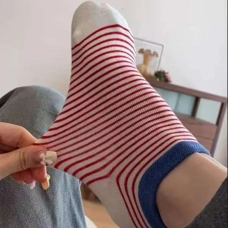 5/10 Paar gestreifte kurze Socken für Damen, Sommer, leicht, atmungsaktiv, modisch, koreanische Version, Dopamin-Stil, Freizeitsocken – Detail 12