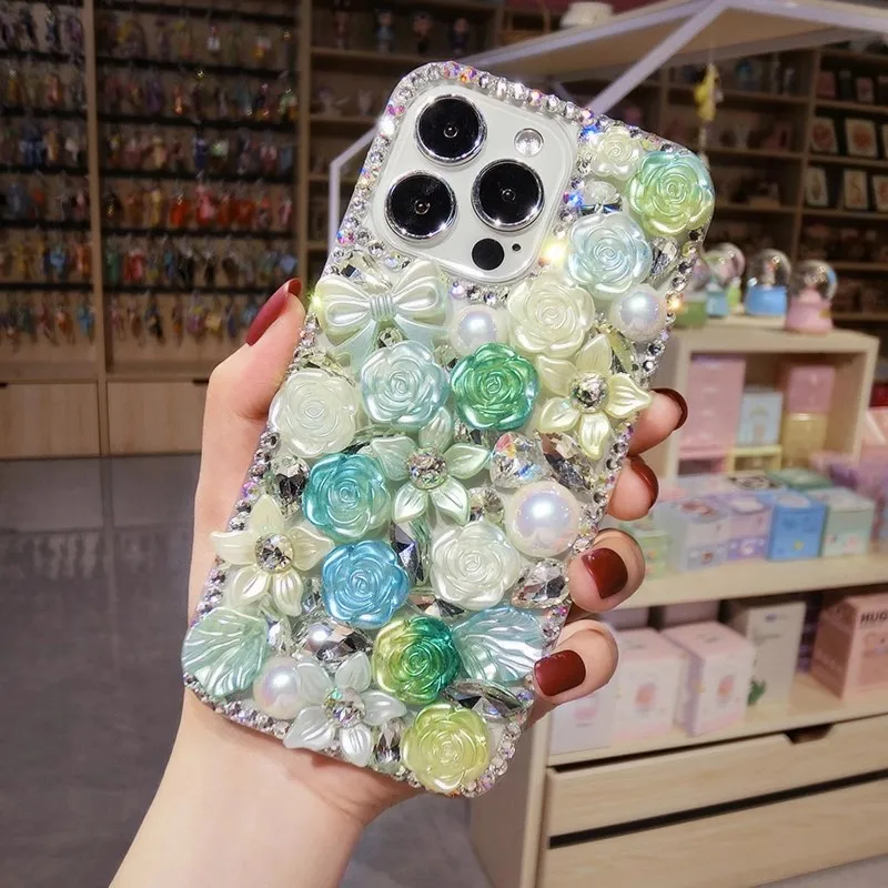 

Luxuxy Baroque Flowers Rhinestone Phone Cover Capa For Xiaomi Redmi9A 9C Note8 9Pro Note10S Note11 Pro 12Pro Diamonds Bling Case