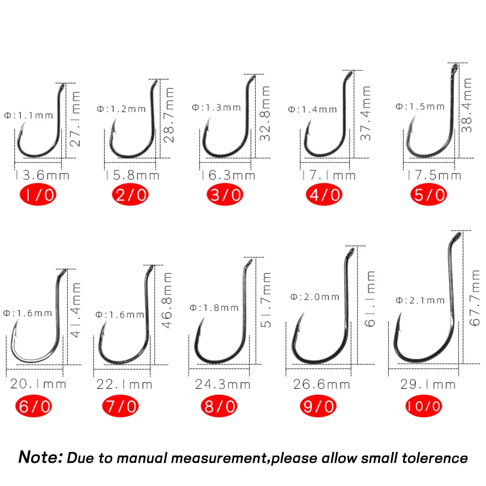 20PCS 1/0 -10/0 Ringed Eye Octopus Hook Black Nickel Offset Fish Hooks Cuttlefish & Sea Bass Saltwater Fishing Barbed Hooks