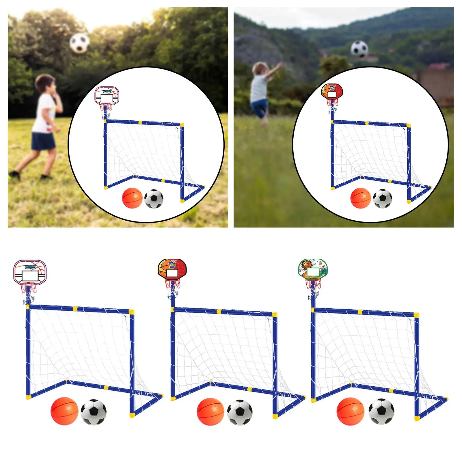 バスケットボールフープ サッカーゴールネット付き コンパクト 2 in 1 屋外運動ジム用