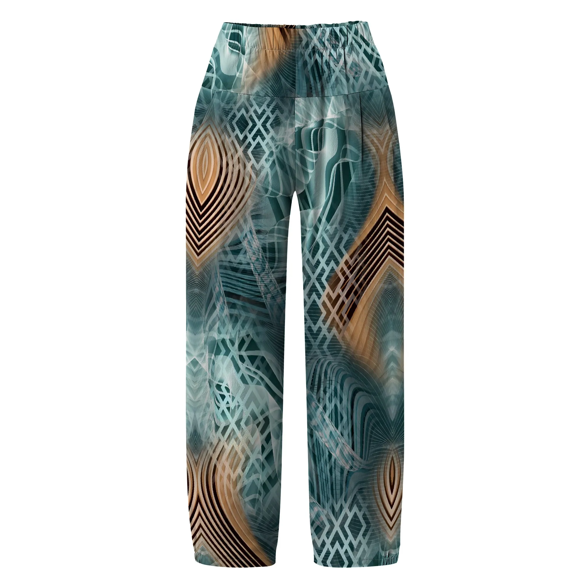Nupusa Abstract Print Pants for Women Regular Size Summer Casual High - Waist Cropped Pants