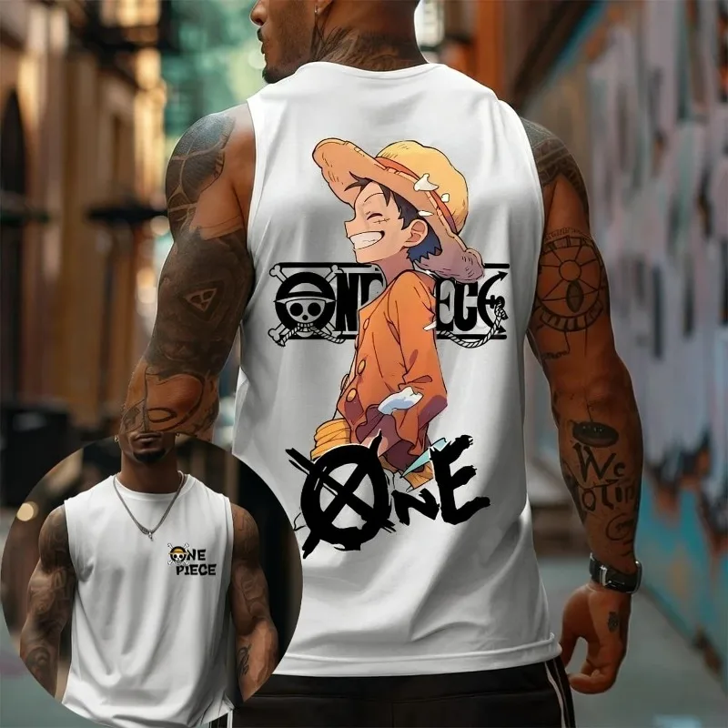 

Anime One Piece Chopper & Heart Pirates Jolly Roger Print Tank Top Men's Fashion Sleeveless T-Shirt Casual Streetwear