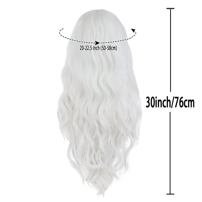 Onda de água sintética peruca branca halloween cosplay diário carnaval festa lolita cabelo natural sedoso longo ondulado perucas resistentes ao calor
