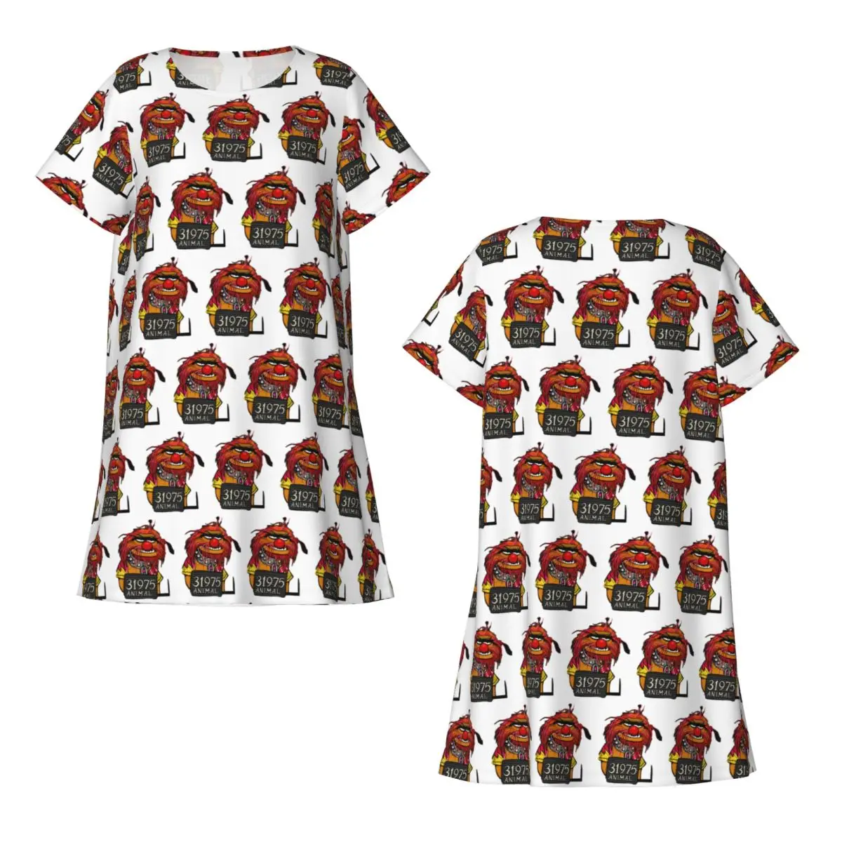 Custom Animal Muppets Short Sleeves Nightdress For Sleeping Sleepshirts Women Short Sleeve Nightgowns Loose Pajama Dress