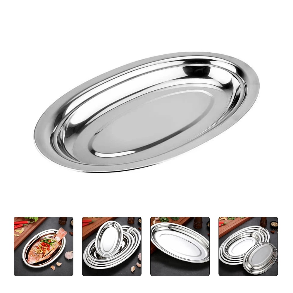 Plate Serving Steel Stainless Platter Plates Tray Oval Fish Dish Dinner Metal Dessert Food Sushi Snack Steaming Fruit Platters