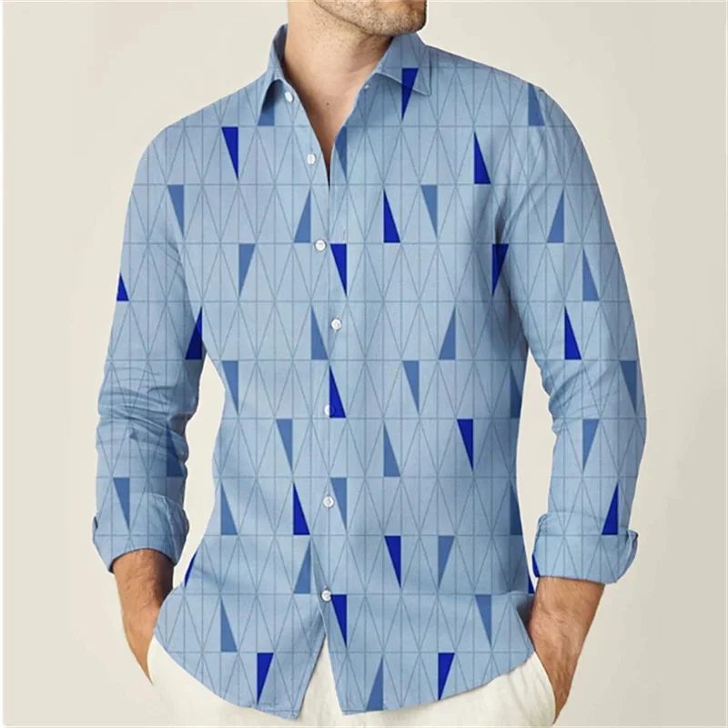 

2023 Men's Shirts 9 Colors Shirt Pattern Geometric Print Blue Outdoor Street Long Sleeve Fashion Streetwear Designer Casual top