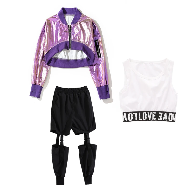 2023 Girls Jazz Dance Costume Hip Hop Performance Clothes Crop Tops Vest Pants Kids Kpop Concert Stage Outfit Rave Wear BL10040