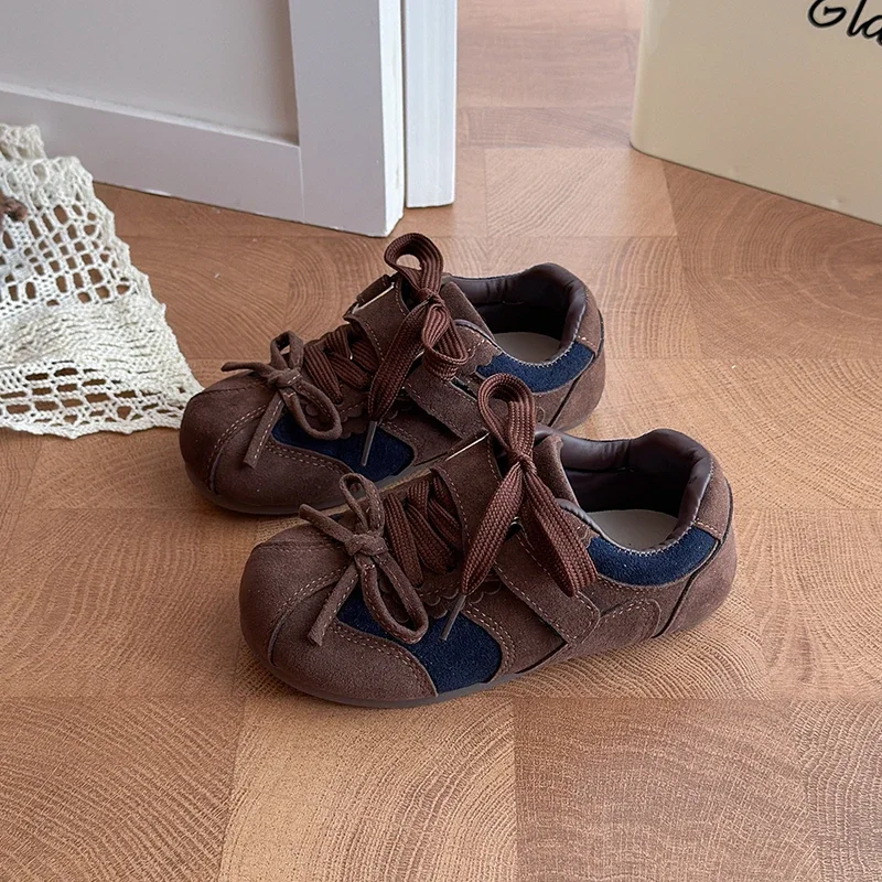 Toddler Kids Vintage Faux‑Suede Sneakers Lace‑Up Magic‑Tape Flat Casual Retro Trainers