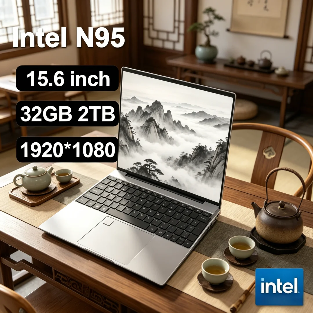

Resplendent Sturdy 15.6" Intel N95 Portable Laptop Windows11 Notebook 32GB DDR4 2TB SSD Pc Gamer Office Computer with Backlit