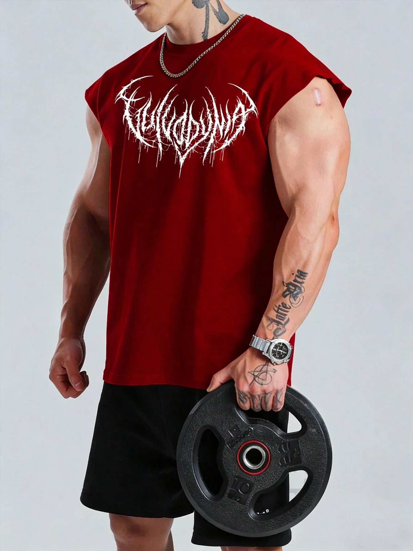 Men's Gothic Print Sleeveless T-Shirt Oversized Breathable Spring Summer Workout Tee for Gym Fitness Streetwear
