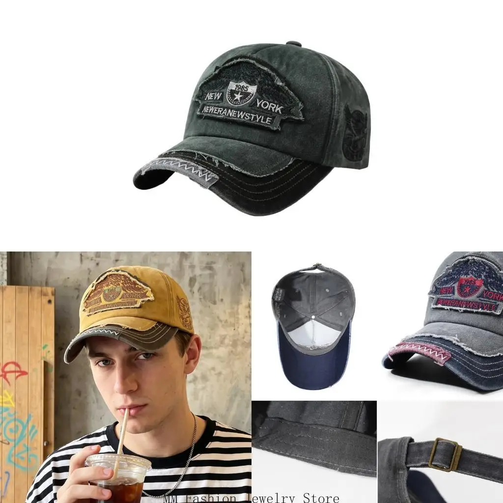 Distressed Baseball Hat With Layered Embroidery Baseball Cap for Travel Use D0UB