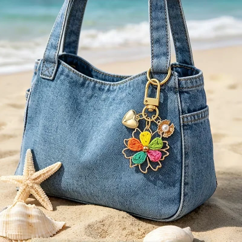 Cute Summer Flower Handmade Vacation Bohemian Keychain Women Jewelry Bag Charms