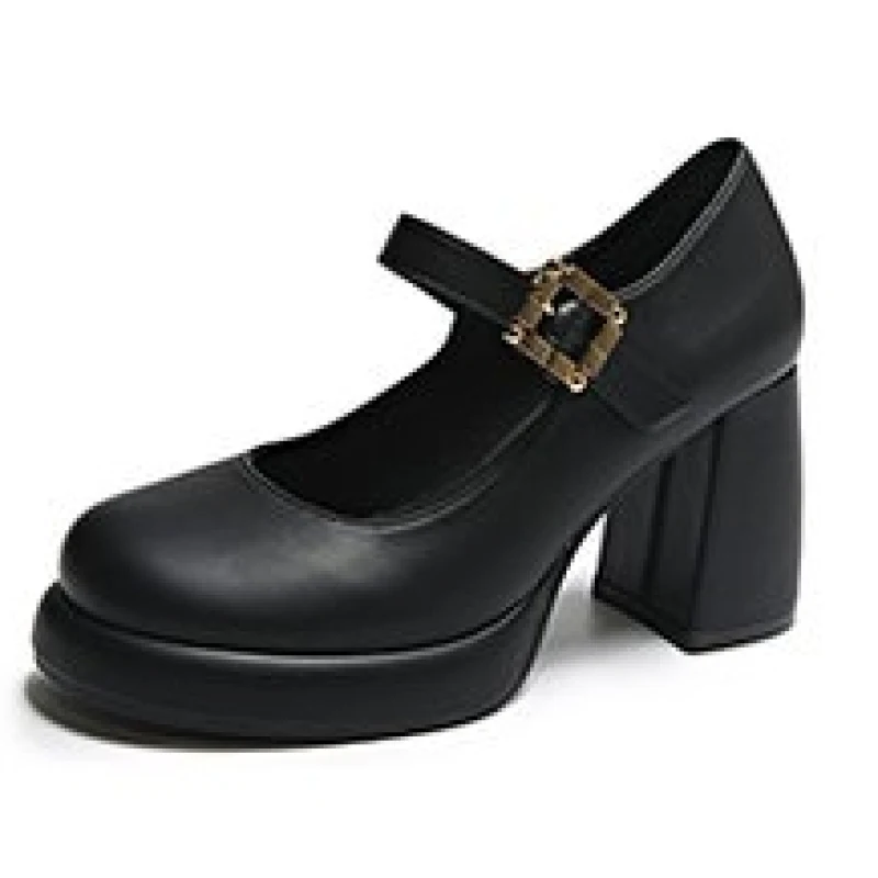 NEW Thick Heels Mary Jane Shoes Women Buckle Strap Square Toe Pumps Woman Leather Shoes Female Fashion Casual Comfort Plus Size