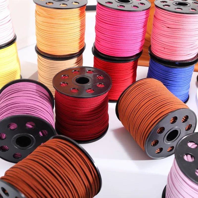 100yards/Lot 2.6-3mm Leather Cord Hand Rope Fleece Rope Fade-resistant Colors Tactile Finish Deerskin DIY Packaging Lanyard