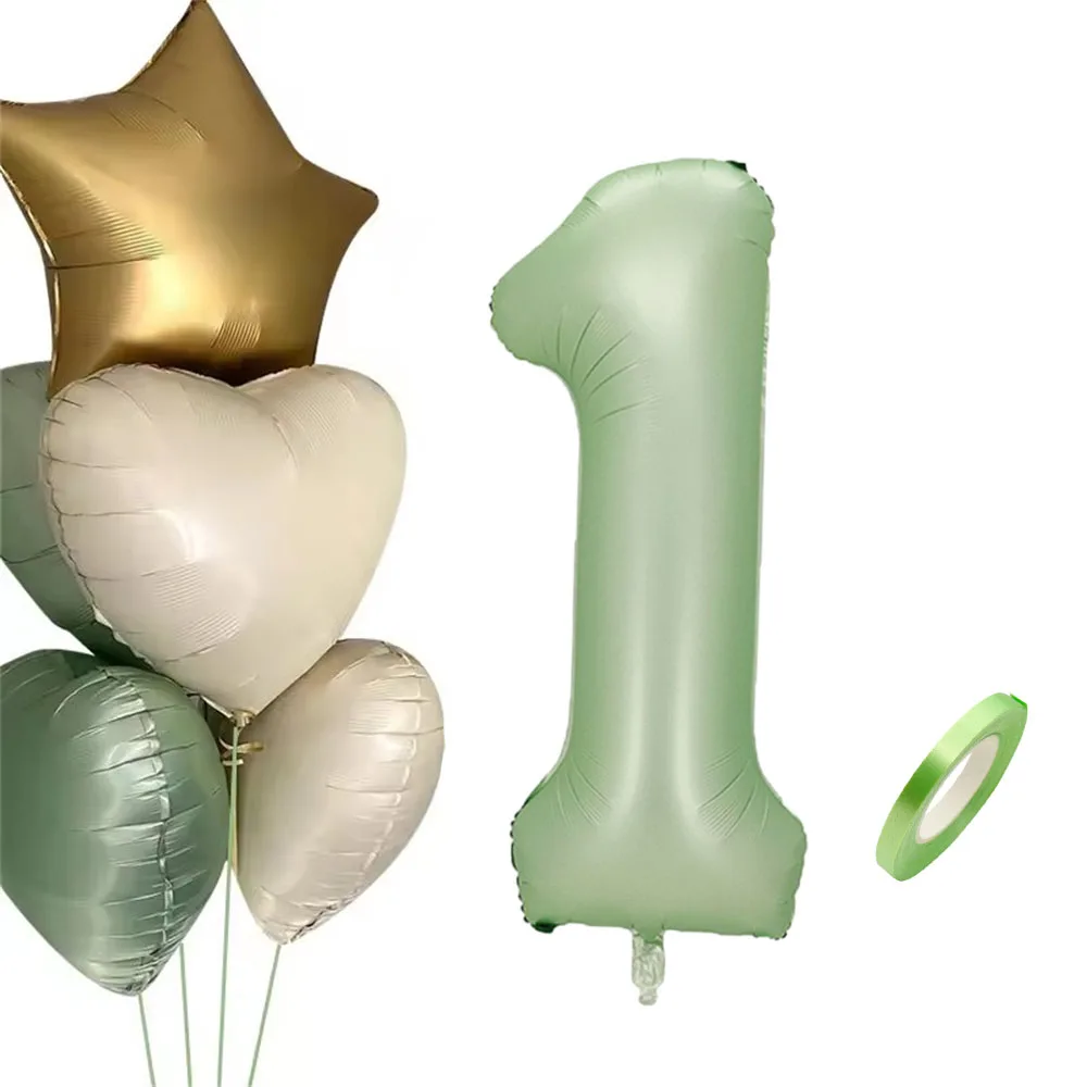 1SET 32inch Green Number Balloon With Star Heart Foil Balloons For 30 40 50 Adult Birthday Home Supplies Kids Party Decorations