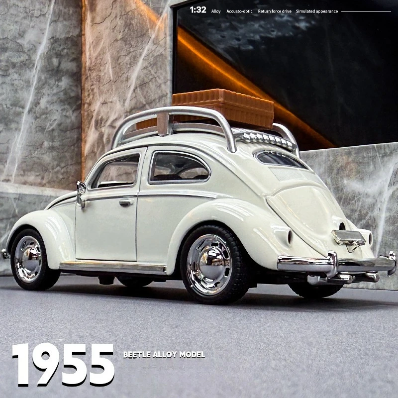 

1:32 VW Beetle 1955 винтажная модель автомобиля из сплава, звуковой свет, детский мальчик, литой под давлением металлический игрушечный автомобиль, подарочная коллекция, миниатюрный Voiture