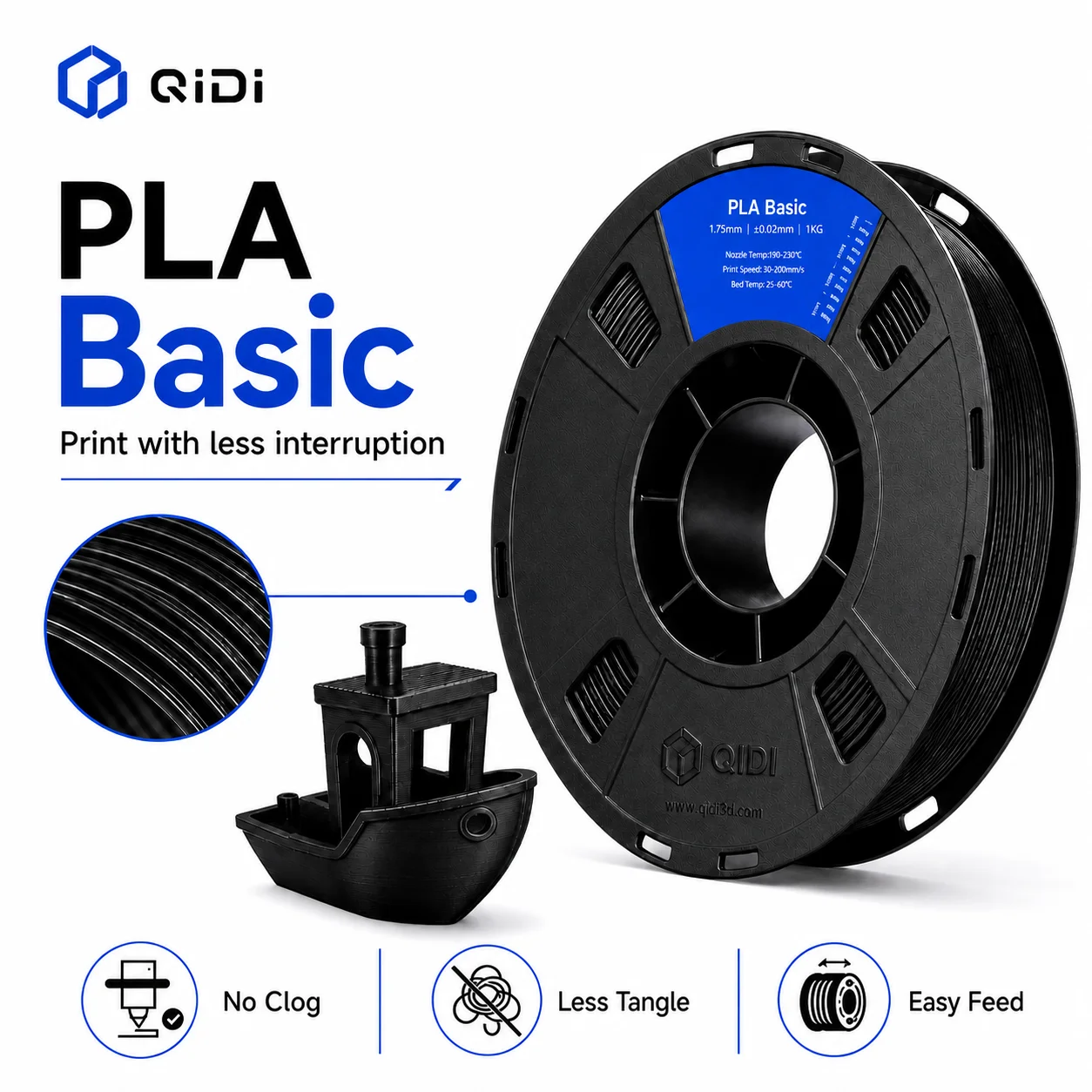 QIDI PLA Basic Filament 1KG 1.75mm Easy to Print High Speed PLA 3D Printer Filament RFID Compatible with QIDI BOX FDM 3D Printers