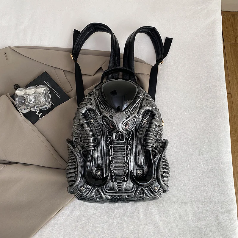 Fashionable and Unique Shaped Backpack Designer Cool Backpack Retro Warrior Street Punk Style Unisex Luxury Pack Big Black Bag