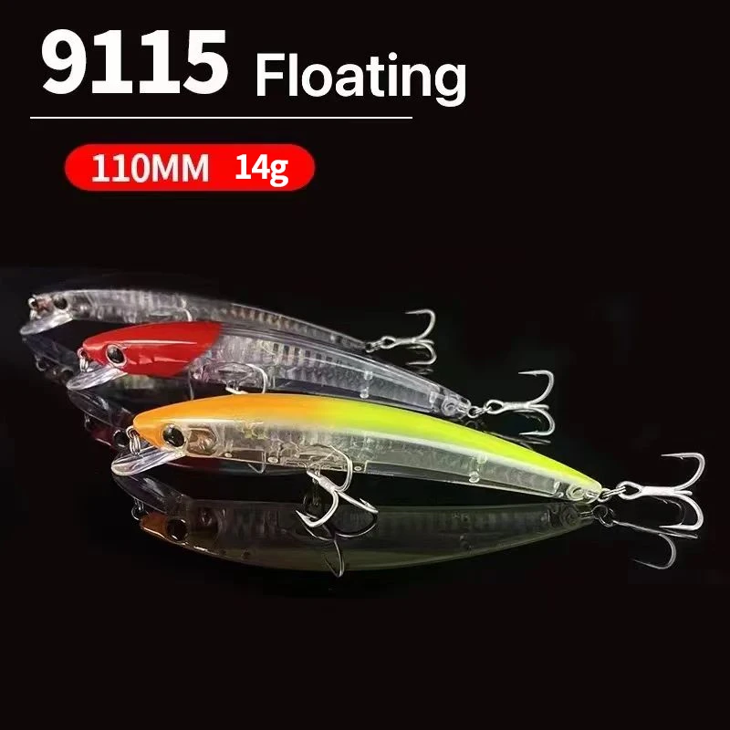 Flutuante Minnow Fishing Lures, Trolling Twitch Wobbler, Isca artificial, Truta para água do mar, Equipamento Swimbait, 110mm, 14g