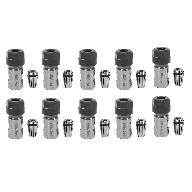 

10X Er11 5Mm Motor Shaft Collet Chuck Spindle Extension Rod Inner + Er11 Spring Collet For Cnc Milling Machine