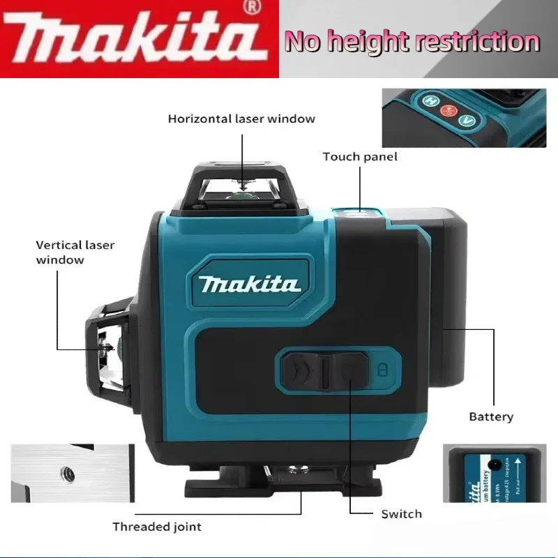 Original Makita 3D-4D 16 Line High-precision 360 ° Horizontal Vertical Green Laser Level, Wall Mounted Portable Power Tool