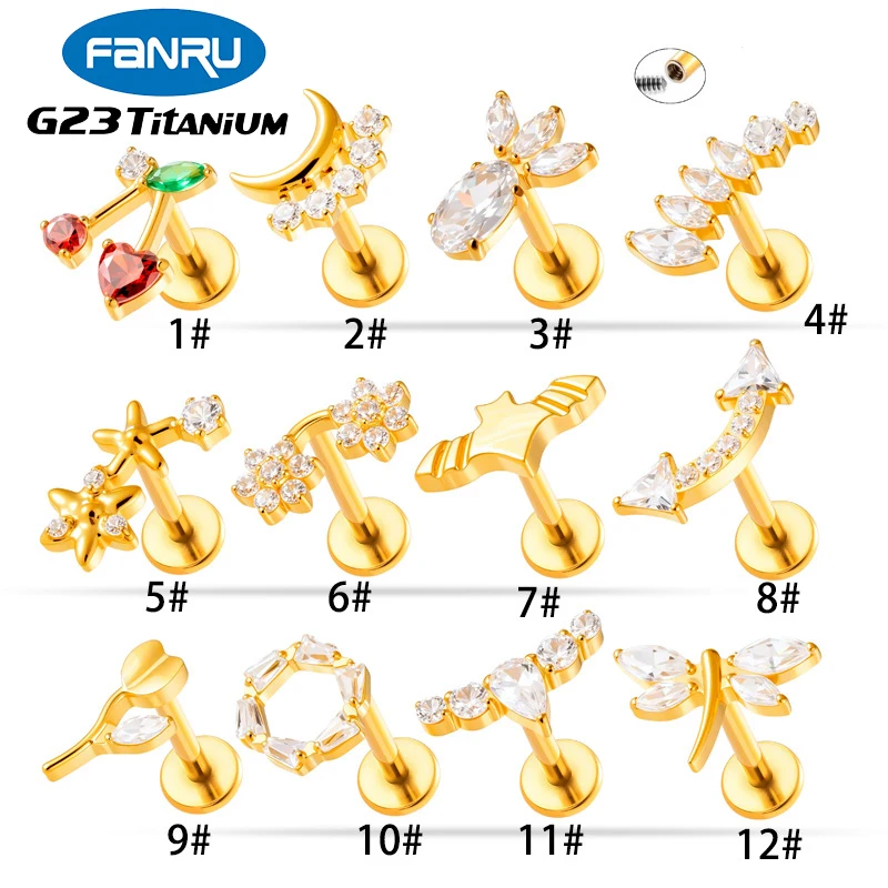 

1PC G23 Titanium Piercing 16G Cubic Zircon Cherry Labret Stud Internal Thread Ear Stud Cartilage Tragus Earlobe Piercing Jewelry