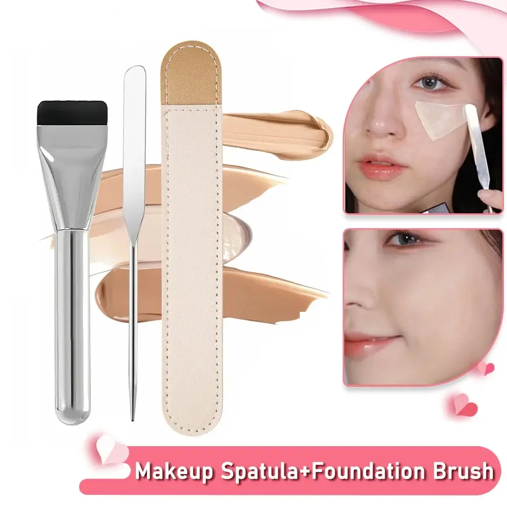 Stainless Steel Makeup Spatula Mixing Stick Foundation Brush Set Eyeshadow Cream Pigment Mixing Tool Face Contour Brush Tool