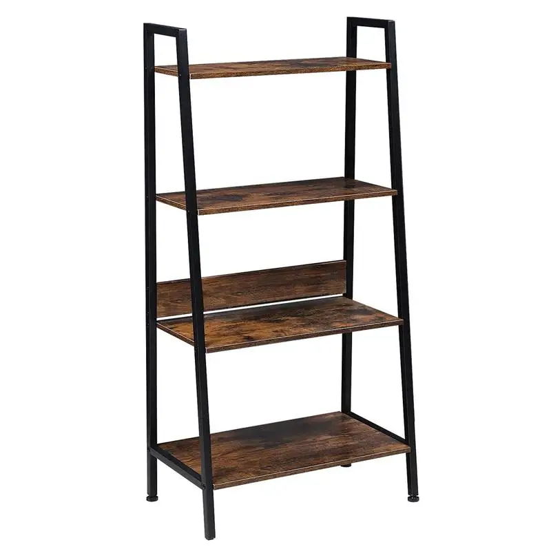 

4-Tier Ladder Bookshelf Organizer, Rustic Brown Ladder Shelf for Home Office, Wood Board & Metal Frame