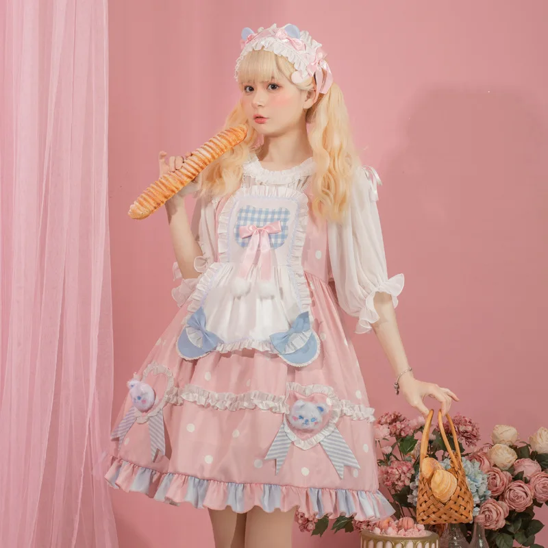 Lolita abiti donna Kawaii Miads maglione gonna ragazze principessa dolce vestito a strati giapponese Harajuku rosa Costume Cosplay vestito