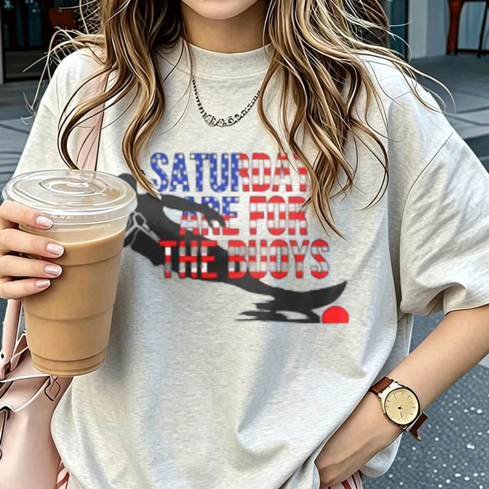 Saturday Are for The Buoys Water Skiing Graphic T‑Shirt Cotton Tees US Flag Print Water Sports Enthusiast Casual Streetwear Tops
