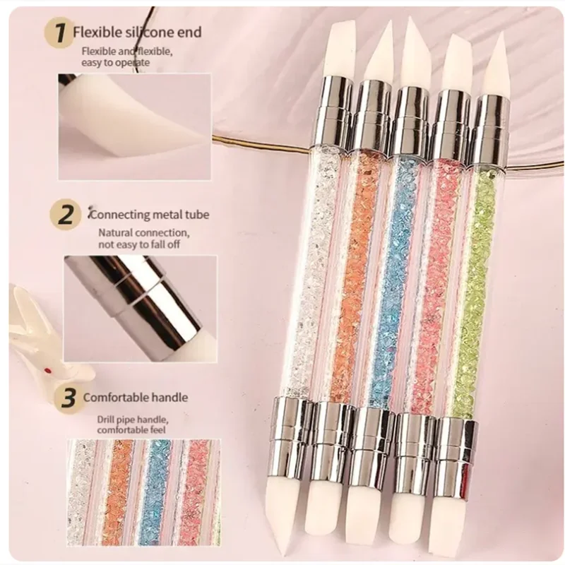 Nail art Stift Doppel Kopf Silikon Blume Sculpting Stift Einstellbare Kleber Stick Präge Stift Nail art Pinsel Jedes Zuhause Werkzeug