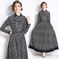 Spring 2024 New Black Print Dress Casual Loose Size Large Sleeves Over Knee Dress Fashion Party Dress Vestidos