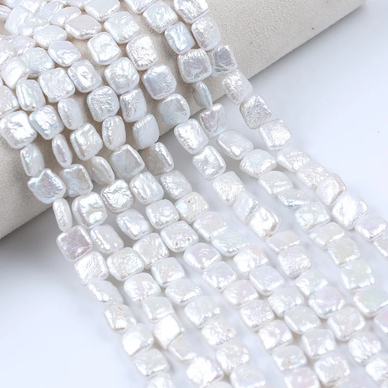 

10-11mm natural white color square irregular shape baroque freshwater loose pearl strand jewelry