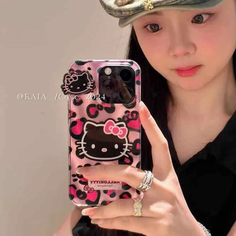 

Spicy Girl Rose Red Leopard Print Kt Cat Suitable For Apple 16promax Phone Case New Models 15pro/14 Glacier Pattern Anti Drop