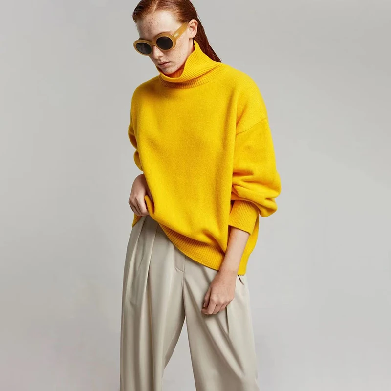 New Fall 2024 Woolen Sweater Turtleneck Jumper Languid Style Thread Knit Slim High Quality Sweater