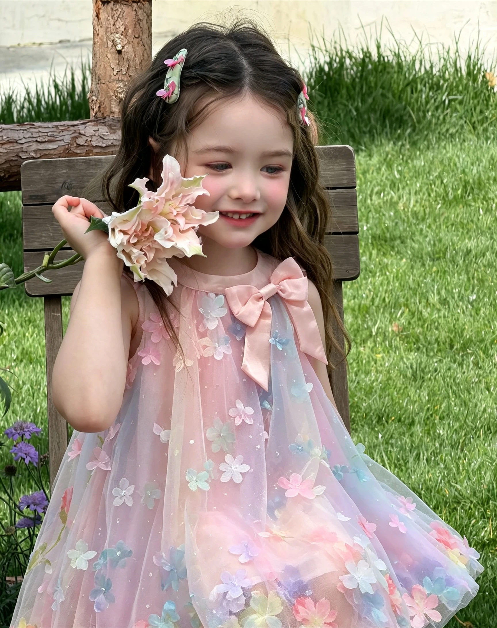 2026 Girls Cute Dazzling 3D Flower Mesh Dress Baby Girl Fairy Flower Child Sleeveless Princess Dress