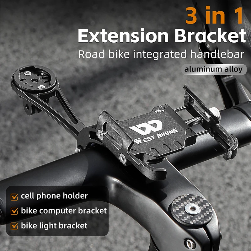 WEST BIKING 3 In 1 Mobile Phone Holder Cycling Computer Lights Stem Mounted Aero Bars Gopro Integrated Handlebar Garmin Adapter