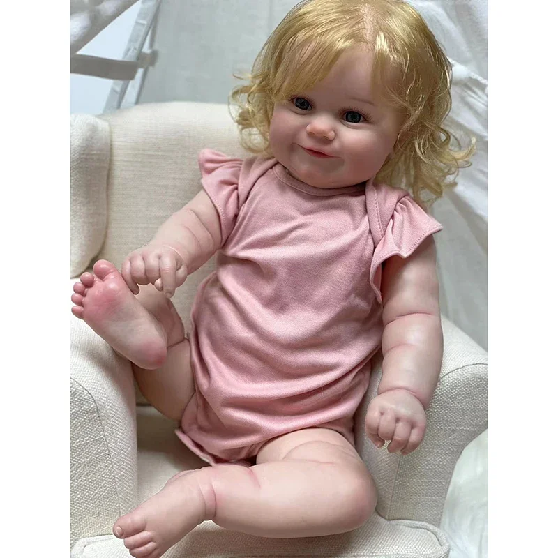 Boneca Renascida Lifelike Maddie, Toque Suave, Popular, Fofa, Realística com Cabelos Loiros Enraizados, Boneca Colecionável Artesanal, Alta Qualidade, 45cm, 60cm