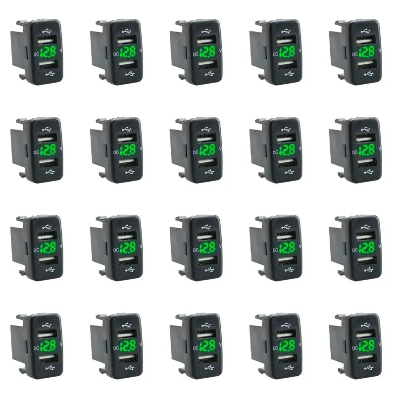 20X Car Socket Dual Usb Port Charging Volt Display Adapter Fit For Toyota Green-AS55